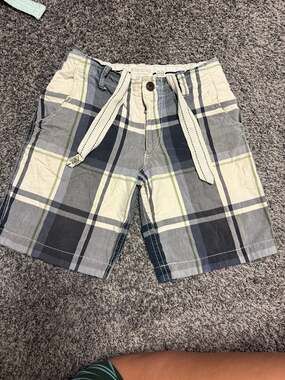 Aeropostale A87 Men's Flat Front Plaid Shorts Size 28 Blue Green